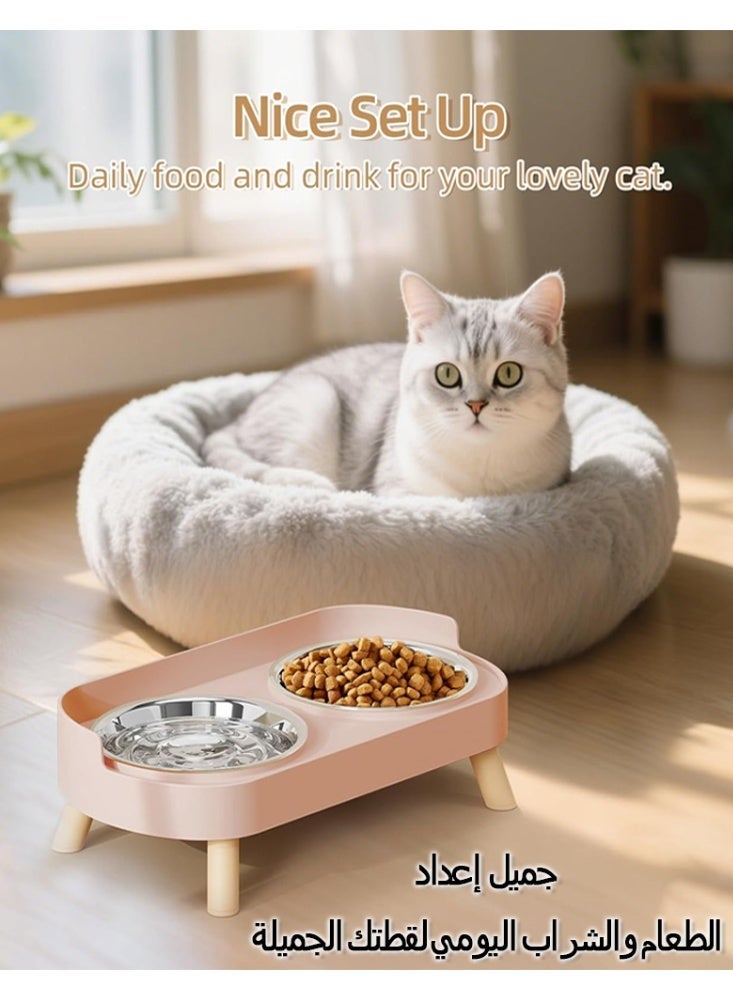 SOGAR SHAMO ارتفع وعاء القط ، رفعت القط الغذاء والماء وعاء مجموعة للقطط الداخلية ، دليل الرش مع 2 الفولاذ المقاوم للصدأ وعاء الغذاء الحيوانات الأليفة للقطط والجرر ، غسالة صحون آمنة الوردي - Image 5